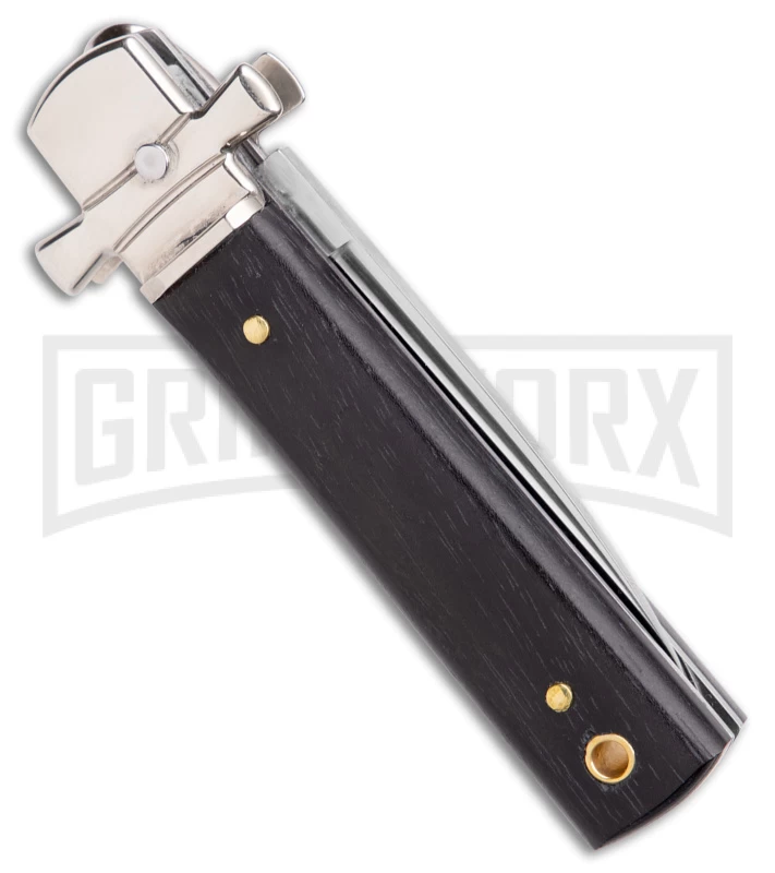 AGA 6" Lever Lock Ebony Wood Automatic Knife W/Cross Bolsters - Polish Plain - Image 3