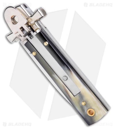 AGA 6" Lever Lock Automatic Italian Knife Horn W/Cross Bolsters (2.5" Satin) - Image 2