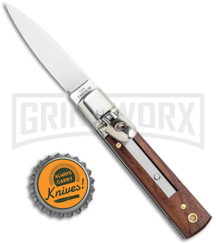AGA 6" Mini Classic Lever Lock Cocobolo Wood Automatic Knife - Satin Plain - Image 4