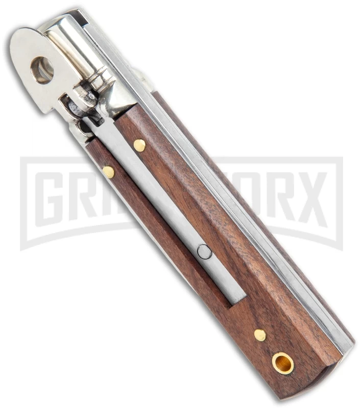 AGA 6" Mini Classic Lever Lock Cocobolo Wood Automatic Knife - Satin Plain - Image 2