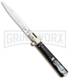 AGA Campolin 10" Brazilian Horn Frosolone Stiletto Automatic Knife - Bayonet