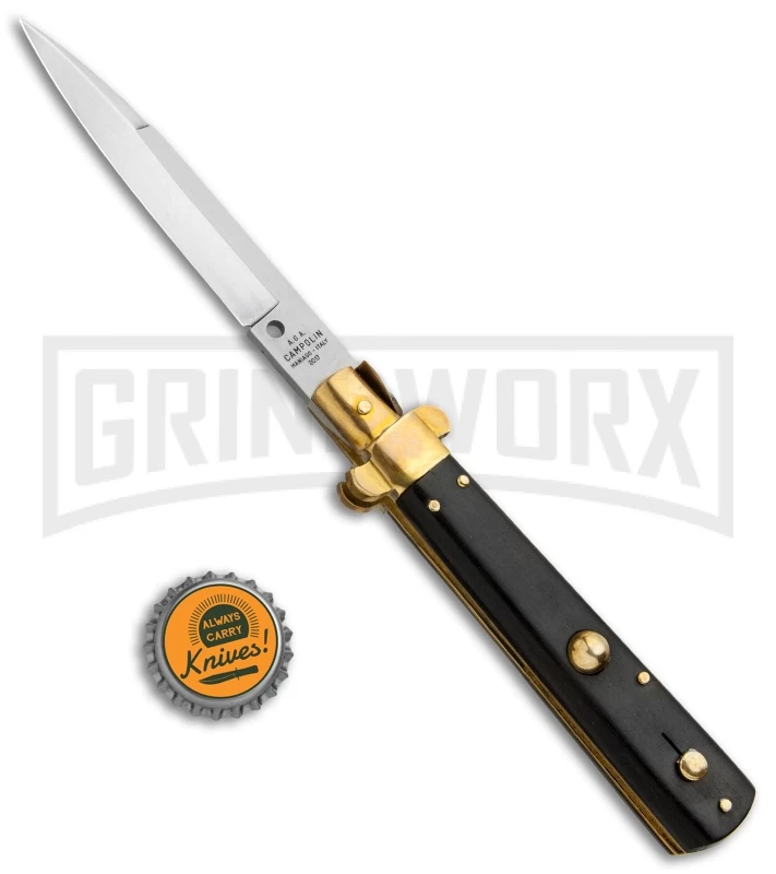 AGA Campolin 10" Italian Frosolone Picklock Brass/Ebony Automatic Knife - Bayo - Image 5