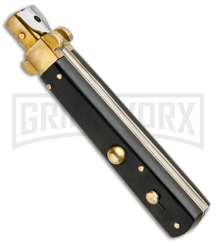 AGA Campolin 10" Italian Frosolone Picklock Brass/Ebony Automatic Knife - Bayo - Image 2