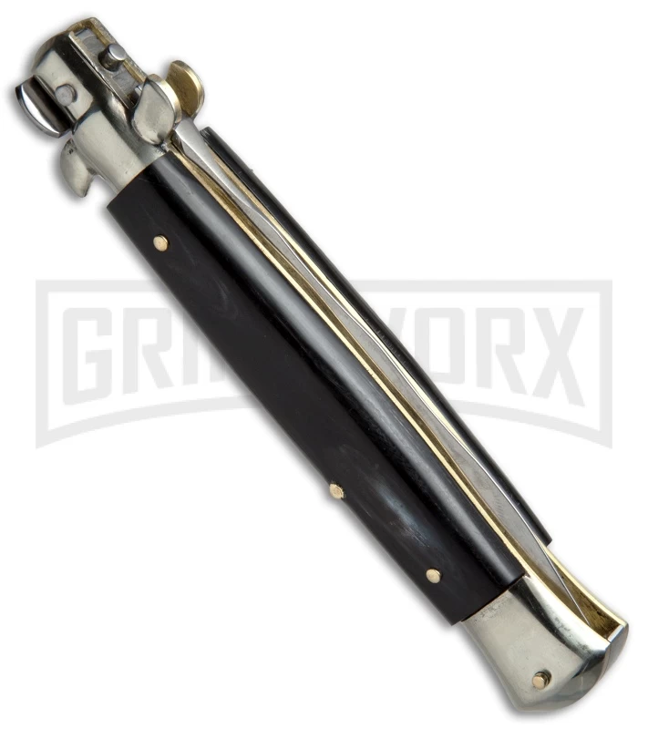 AGA Campolin 10" Brazilian Horn Picklock Stiletto Automatic Knife - Satin Kris - Image 3