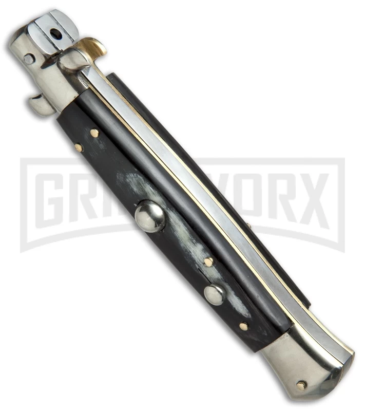 AGA Campolin 10" Brazilian Horn Picklock Stiletto Automatic Knife - Satin Kris - Image 2