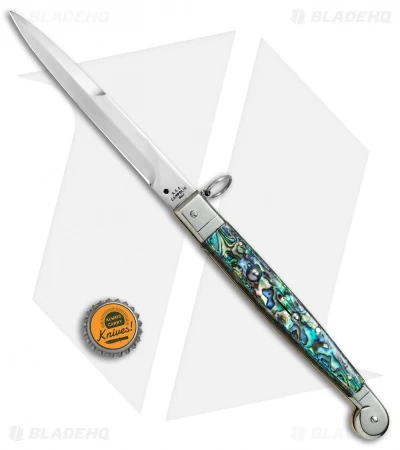 AGA Campolin 9" Sicilian Ring Pull Automatic Knife Abalone (5.5" Satin Bayo) - Image 4