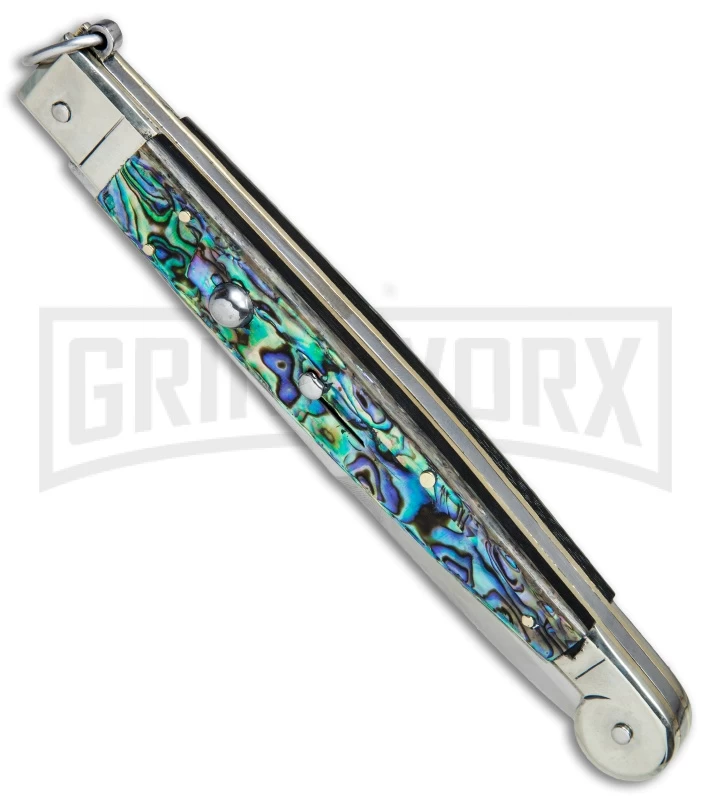 A.G.A. Campolin 9" Abalone Sicilian Ring Pull Automatic Knife - Bayonet - Image 2