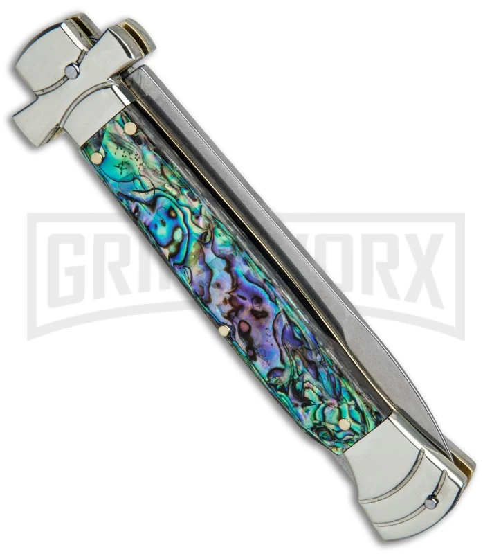 A.G.A. Campolin 9" Maltese Cross Abalone Stiletto Automatic Knife - Bayo Satin - Image 3
