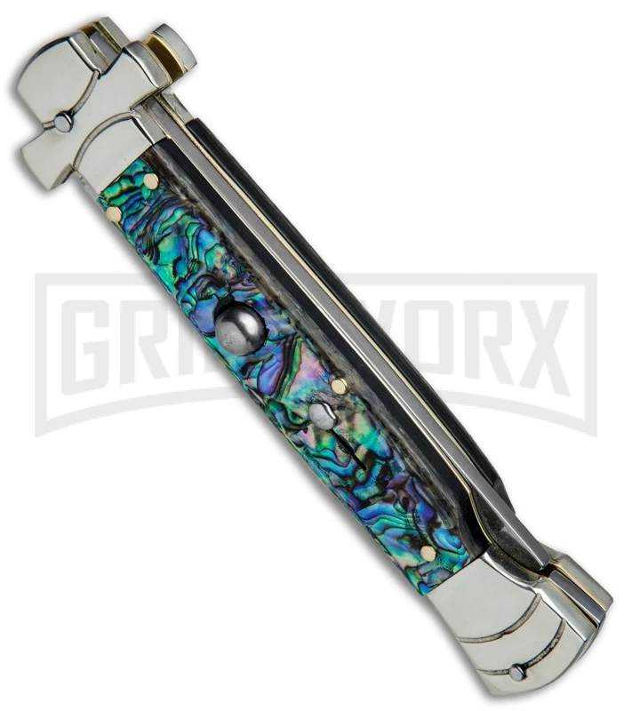 A.G.A. Campolin 9" Maltese Cross Abalone Stiletto Automatic Knife - Bayo Satin - Image 2