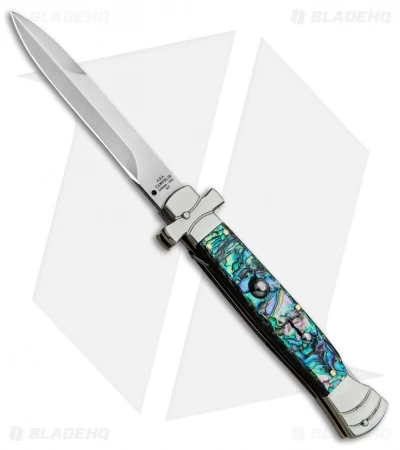 AGA Campolin 9" Maltese Cross Bayonet Italian Stiletto Knife Abalone (4" Satin)
