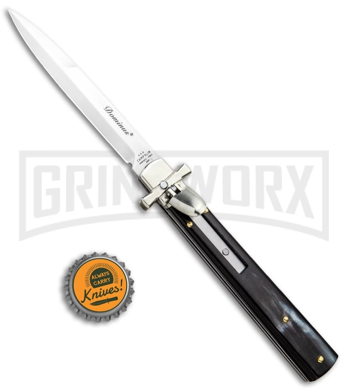 A.G.A. Campolin 9" Dominus Dark Horn Leverlock Automatic Knife - Satin - Image 4