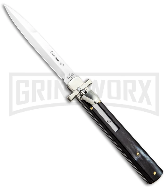 A.G.A. Campolin 9" Dominus Dark Horn Leverlock Automatic Knife - Satin