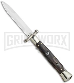 AGA Campolin 9" Italian Stiletto Swinguard Dark Horn Automatic Knife - Bayonet