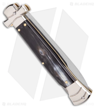 AGA Campolin 9" Maltese Cross Stiletto Automatic Knife Horn (4" Satin Bayo) - Image 3