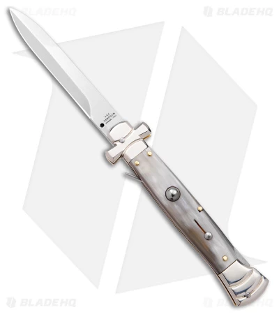 AGA Campolin 9" Maltese Cross Stiletto Automatic Knife Horn (4" Satin Bayo)