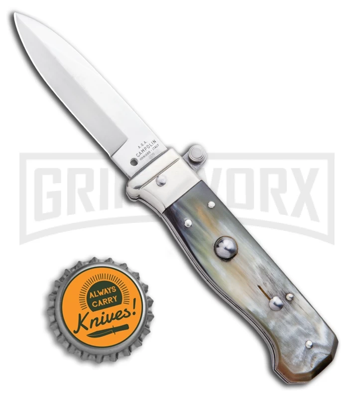AGA Campolin Piccolo Brazilian Horn Italian Automatic Knife - Satin Plain - Image 4