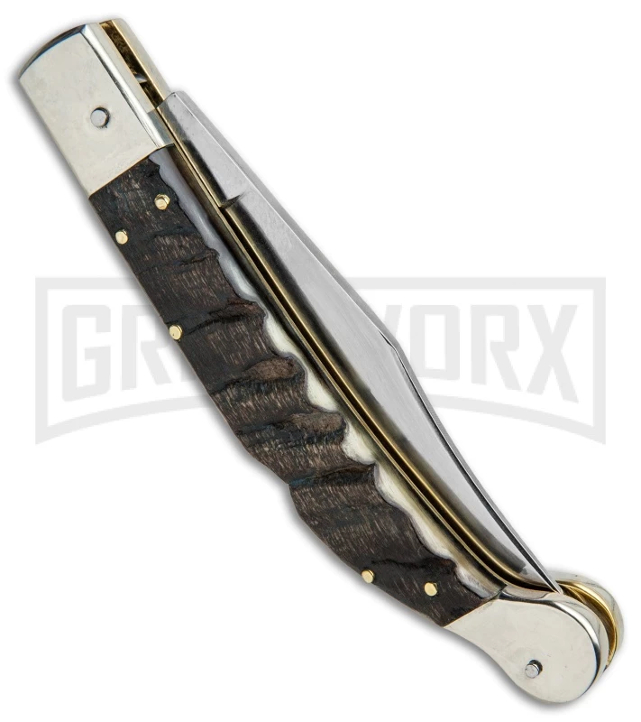 AGA Campolin Sahara Ram Horn Italian Stiletto Automatic Knife - Mirror Plain - Image 3