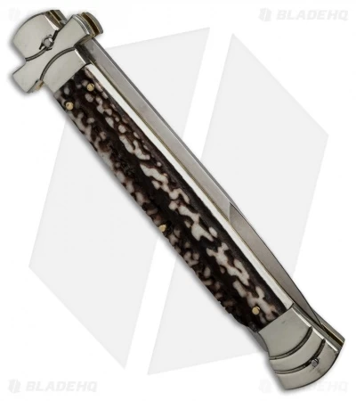 AGA Campolin 11" Maltese Cross Stiletto Automatic Knife Stag Horn (5" Bayonet) - Image 2