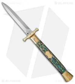 AGA Campolin 13" Bat Swinguard Automatic Brass/Abalone (5.75" Satin Dagger)