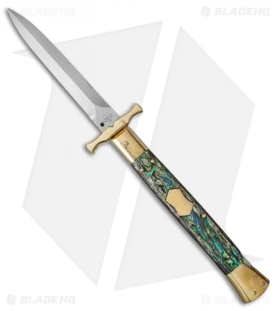 AGA Campolin 13" Bat Swinguard Automatic Brass/Abalone (5.75" Satin Dagger)