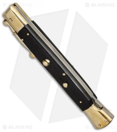 AGA Campolin 13" Swinguard Automatic Knife Brass/Ebony Wood (5.75" Satin Kriss) - Image 2