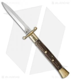 AGA Campolin 13" Swinguard Automatic Knife Brass/Stag Horn (5.75" Satin Dagger)