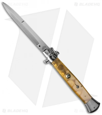 AGA Campolin 15" Ring Pull Automatic Italian Stiletto Knife Gold (7" Satin Bayo)