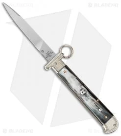 AGA Campolin 9" Francese Ring Pull Automatic Knife Dark Horn (3.7" Satin Flat)