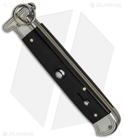AGA Campolin 9" Francese Ring Pull Automatic Knife Ebony Horn (3.7" Satin Flat) - Image 3
