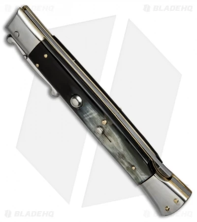 AGA Campolin 13" Swinguard Automatic Knife Dark Horn (5.75" Satin Bayo) - Image 2