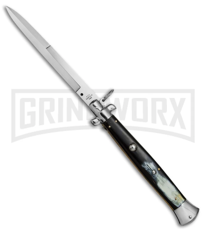 A.G.A. Campolin 18" Italian Stiletto Brazilian Horn Ring Pull Auto Knife - Bayo