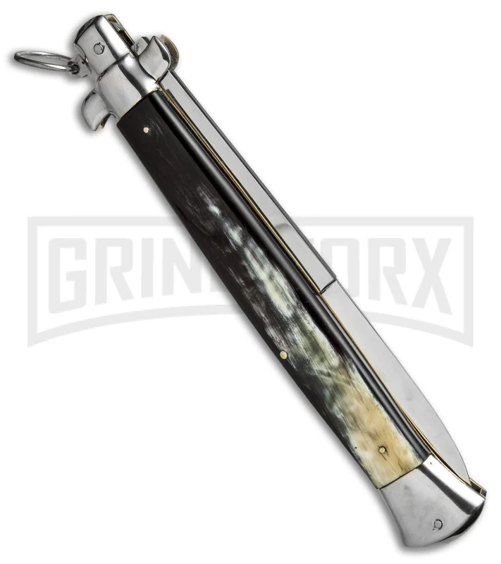A.G.A. Campolin 18" Italian Stiletto Brazilian Horn Ring Pull Auto Knife - Bayo - Image 3