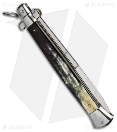 AGA Campolin 18" Ring Pull Automatic Knife Brazilian Horn (8" Satin Bayo) - Image 3