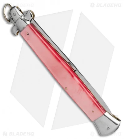 AGA Campolin 18" Stiletto Automatic Knife Pink Acrylic (8" Satin Bayo) - Image 3