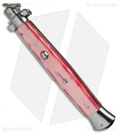 AGA Campolin 18" Stiletto Automatic Knife Pink Acrylic (8" Satin Bayo) - Image 2
