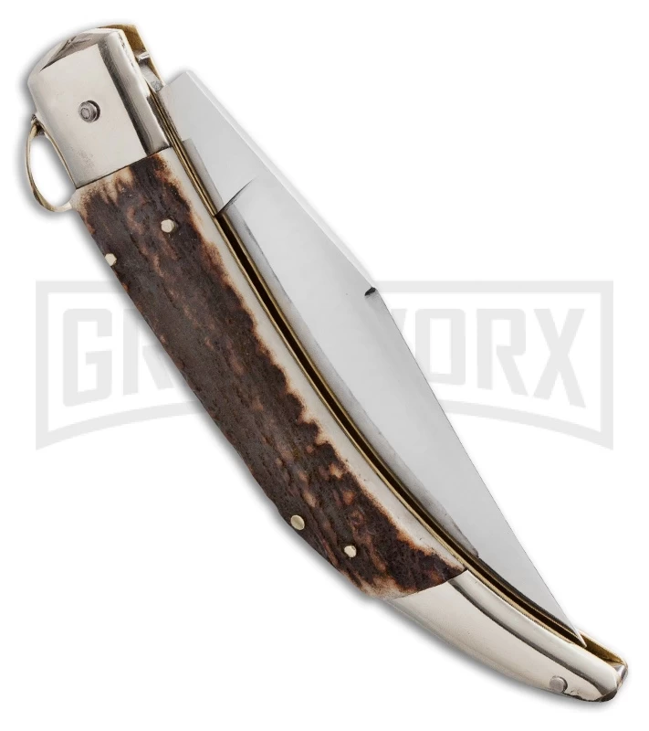 A.G.A. Campolin Catalana Ring Pull Stag Automatic Knife - Polish Plain - Image 2