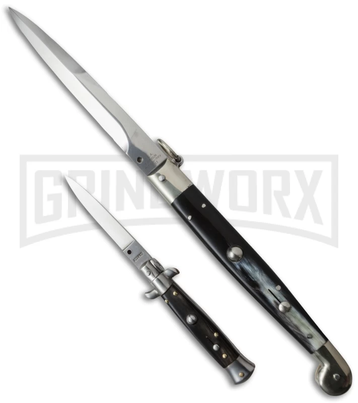 A.G.A. Campolin 12" Dark Horn Sicilian RIng Pull Automatic Knife - Bayonet - Image 3